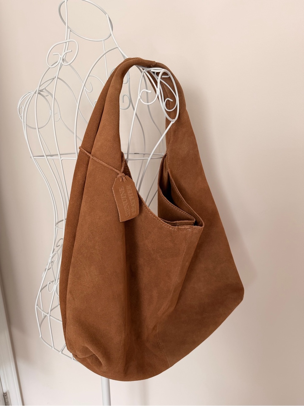 Genuine Leather Brown Suede Oversized Hobo Shoulder Bag